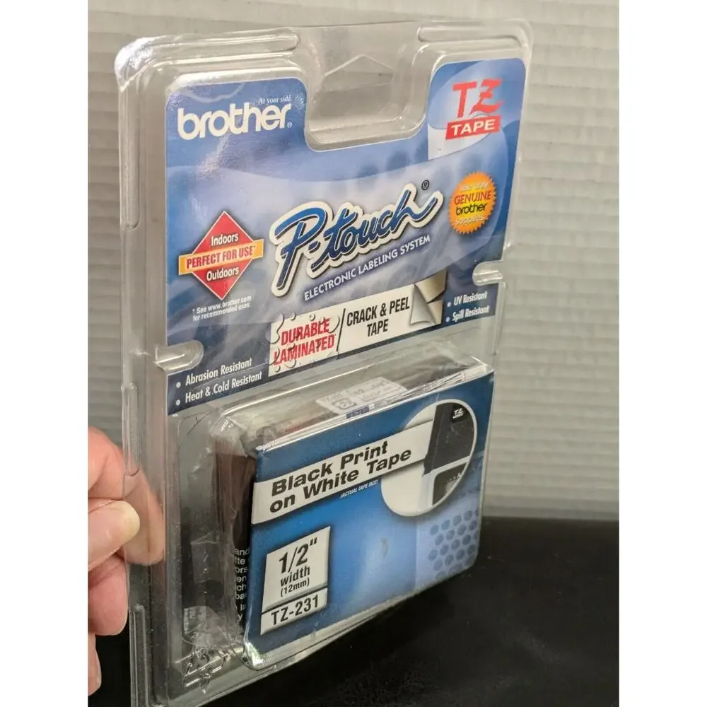 Brother P-Touch 12mm TZ-231 Black Print‎ on White Tape
